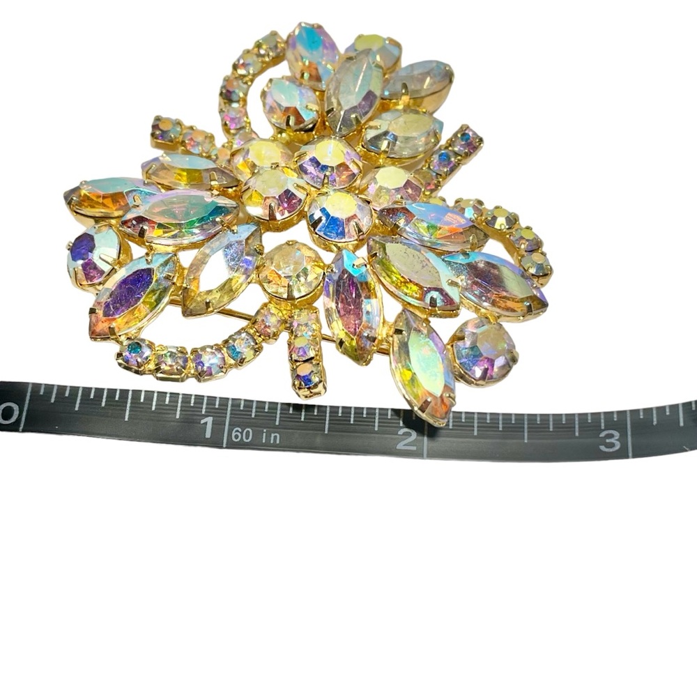 Vintage Brooch Clear AB Rhinestones Gold Tone Large Statement Very Colle… - Picture 4 of 7
